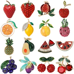 Rhinestone Pomegranate Brooches for Women Unisex Glass Watermelon Pins Fruits Banquet Party Backpack Gifts Jewelry Accessories