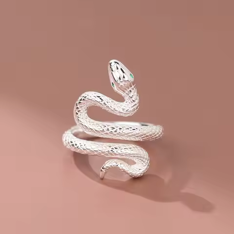 BFCLUB 925 Sterling Silver Simple Rings For Women Men Finger Adjustable Open Retro Snake Ring For Party Birthday Gift