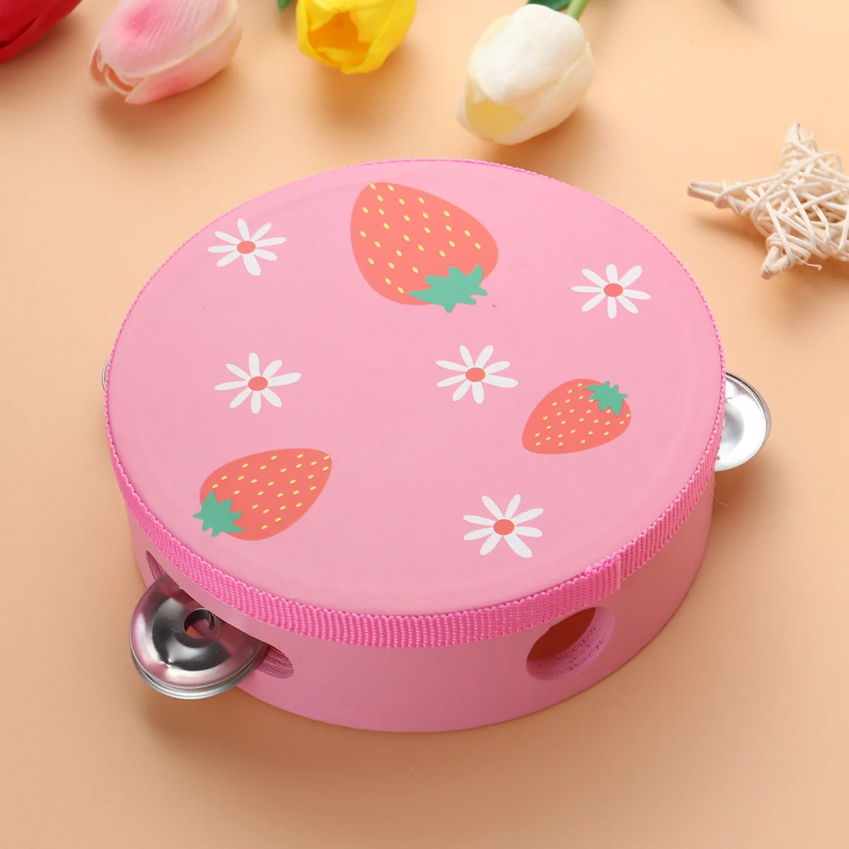 

15cm Wooden Hand Held Drum Percussion Musical Educational Toy Instrument for KTV Party Kids Games (Strawberry)