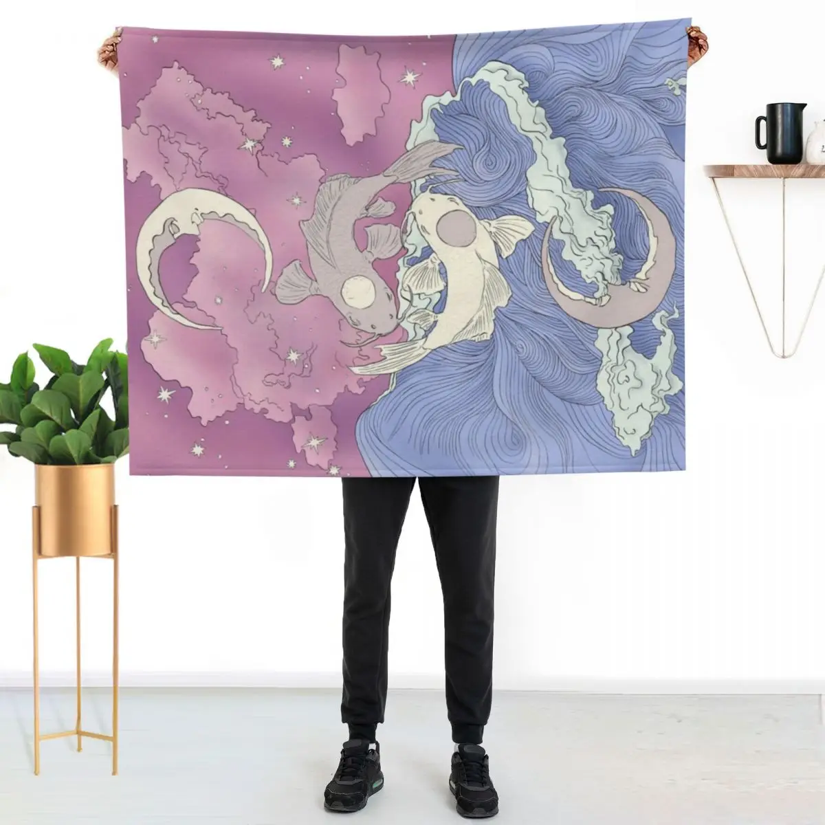

Tui and La, Moon and Ocean Spirits Art Nouveau Throw Blanket Stylish Warm Blanket for Living Room Bedroom