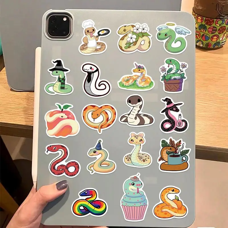 Waterproof Decals for Water Bottles Cartoon Snake Stickers Set 50X Creative Suitcase Decals Portable Decorative Stickers