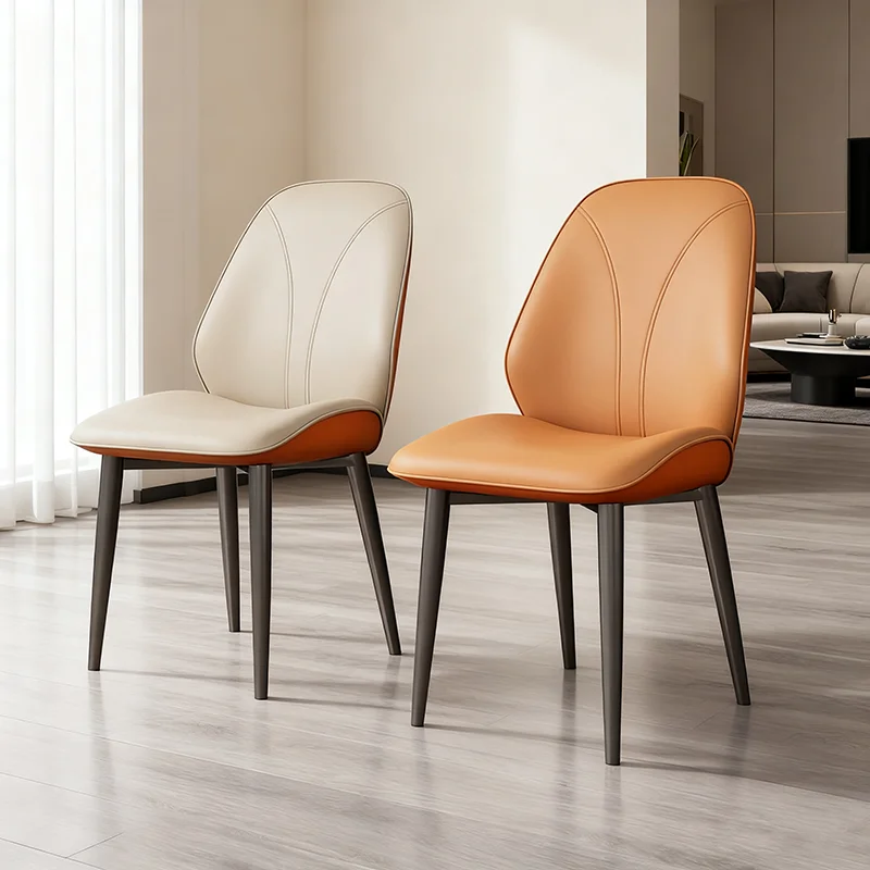 

Simple Leather Kitchen Chair with Sturdy Steel Leg Modern Dining Chairs Home Cafe Chair Luxury Living Room Table Dinner Chairs