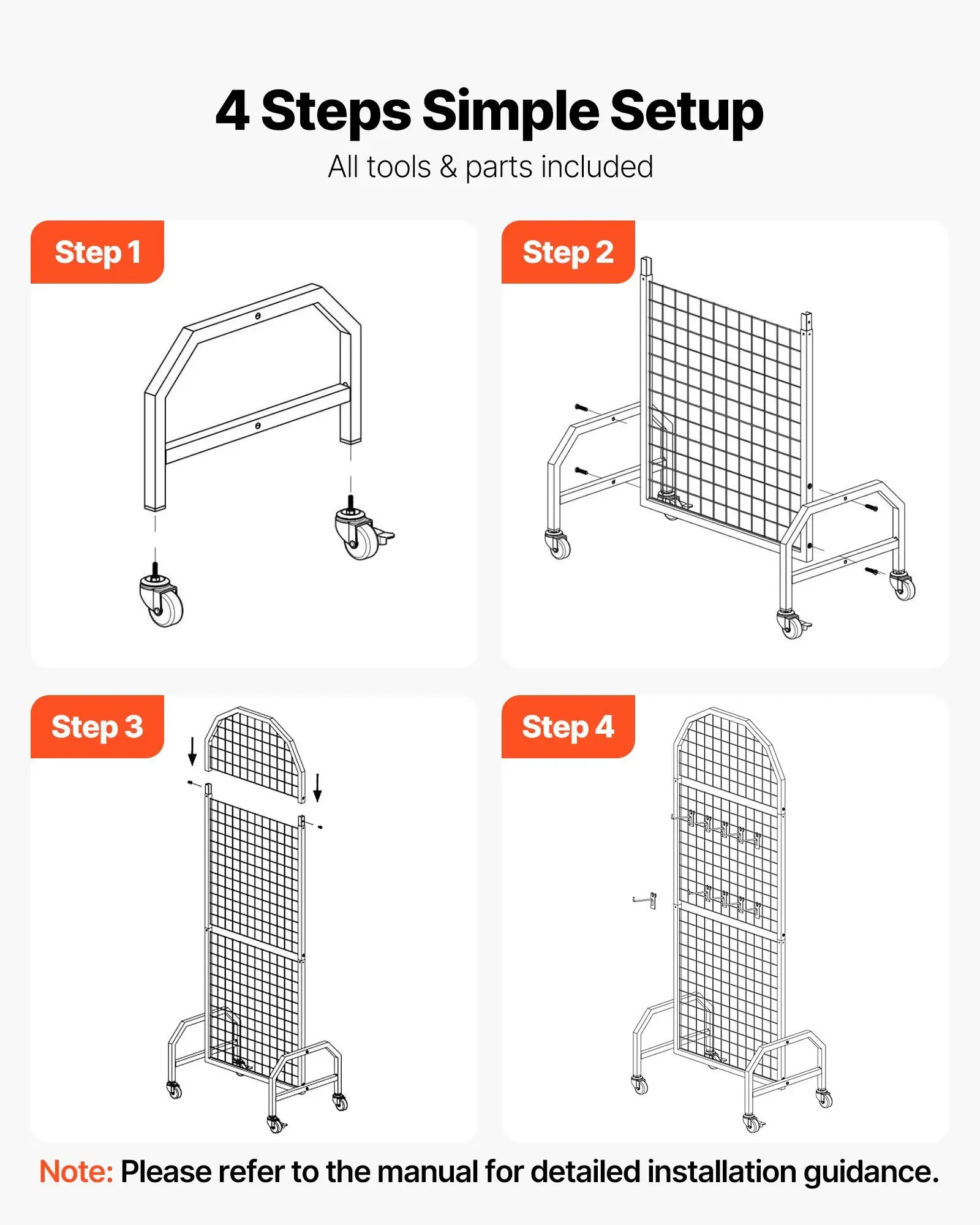 2-Pack Grid Wall Panels 1.9x5.4ft Heavy-Duty Steel Gridwall Display w/ Wheels & 20 Hooks Mobile Rack for Retail Store Craft Show