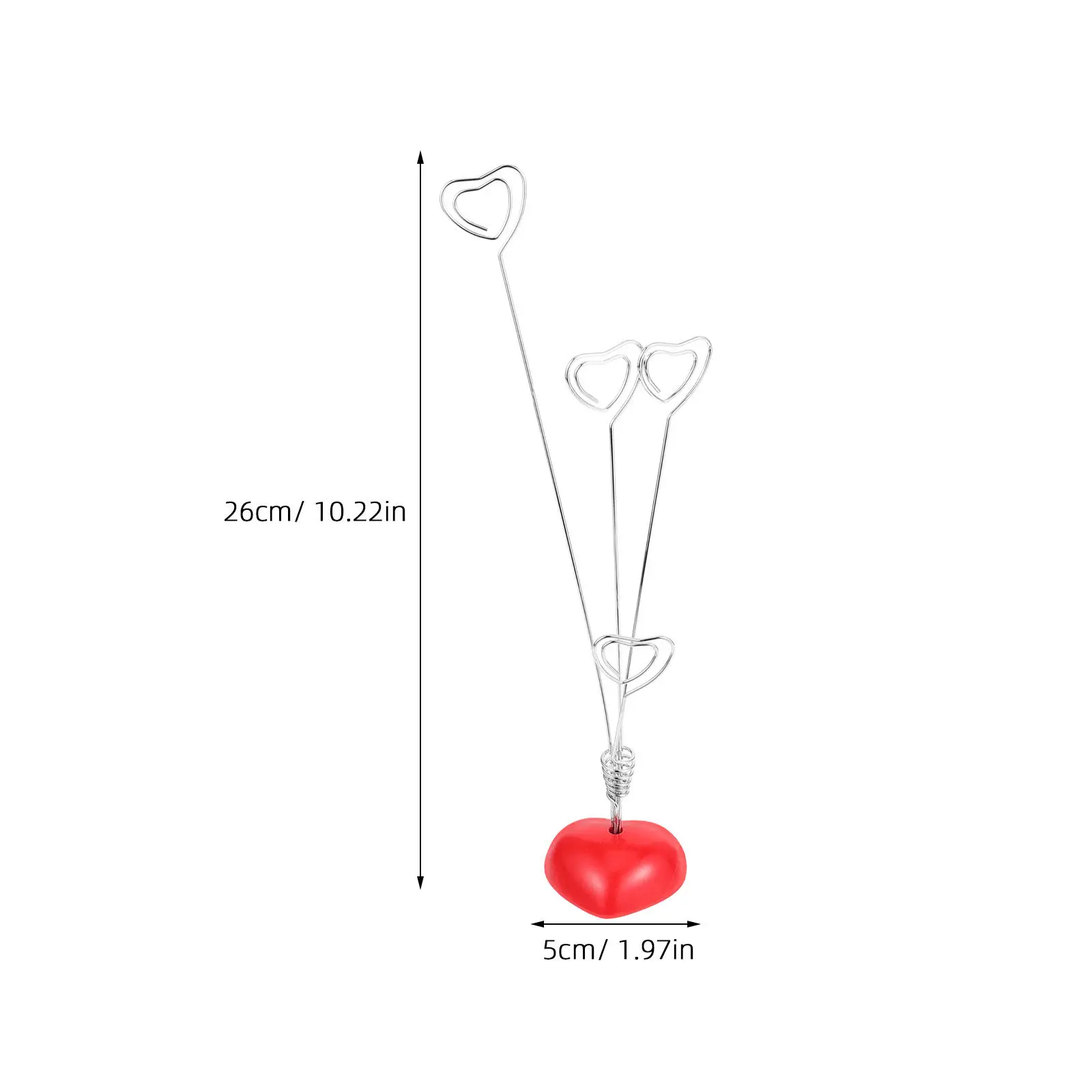 Silver Red Heart Photo Holder Clip Tree Creative Note Memo Display Desk Decor 10.3x3 Inch Base 1.9x1.9 Inch Photo Holder