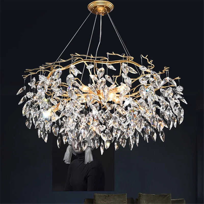 Round Crystal Ceiling Chandelier Luxury Gold For Bedroom Dining Living Room Kitchen Table K9 Crystal Hanging Chandelier Fixture