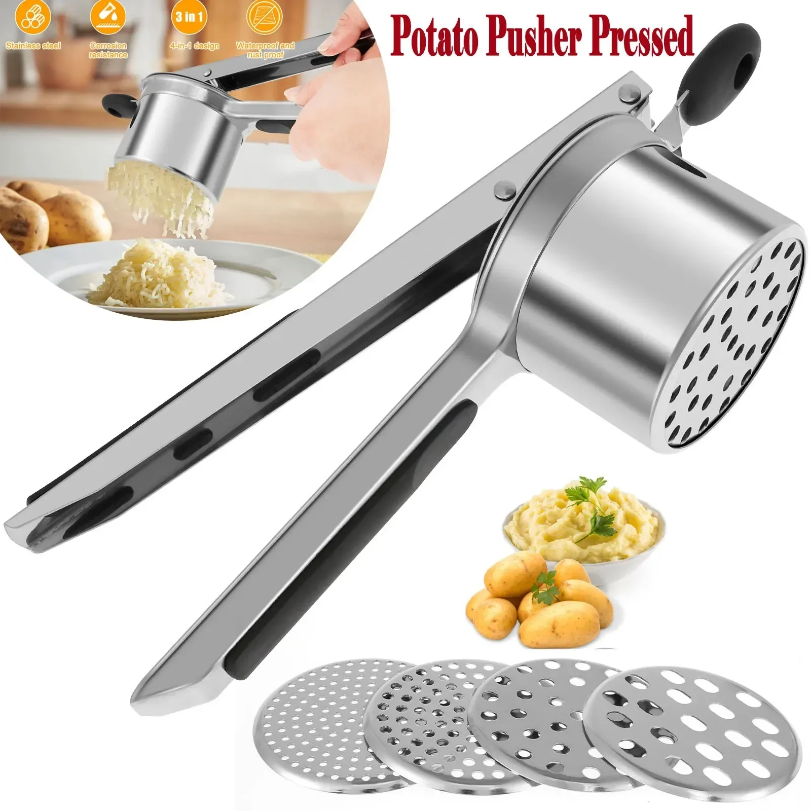 Stainless Steel Potato Ricer Manual Potato Masher With 4 Interchangeable Discs Fruit Juicer Lemon Squeezer Crusher Kitchen Gadge