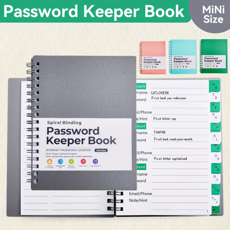 1 password storage book, letter password log and organizer, mini size personalized password log