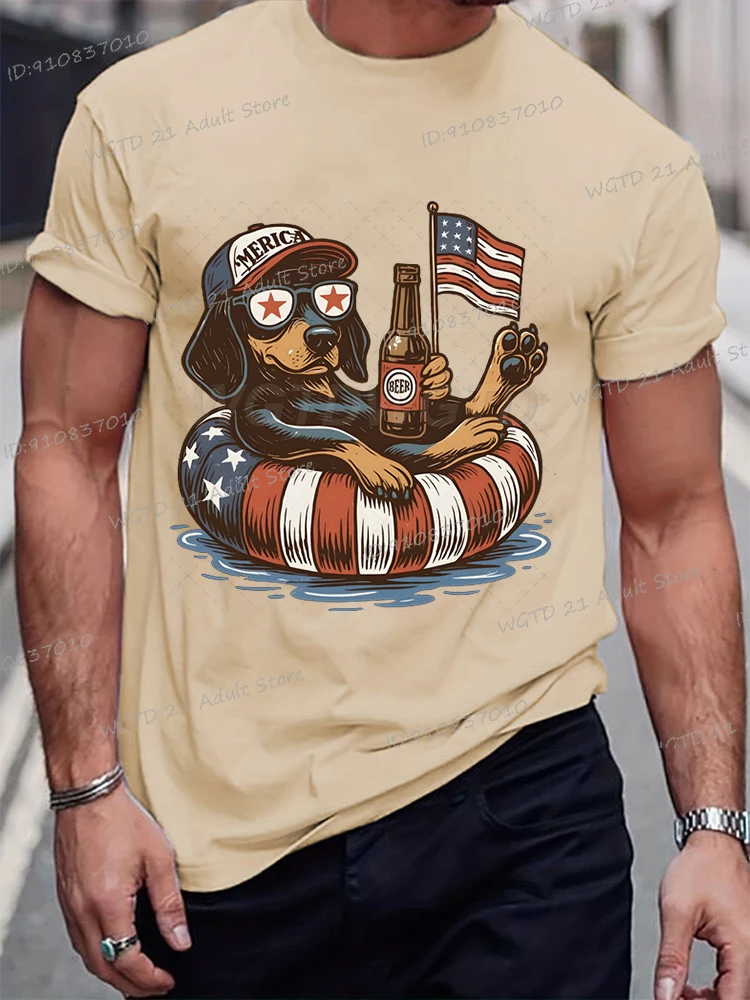 

Summer Independence Day Dachshund Print T Shirt Men Women Round Neck Short Sleeve Tees Vintage July 4th Classics Tshirt Tops