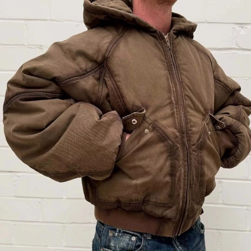 High Street Trendy Design Sense Men And Women Winter Clothing Coat Polo Collar Zipper Cardigan Jacket Long Sleeve Cotton Clothes
