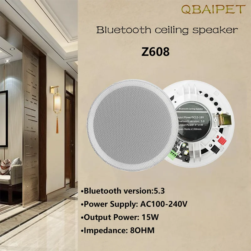 

Bluetooth Ceiling Speaker 6 inch Stereo Home Theater Background 10W Loudspeaker Build-in Class-D Amplifier Audio for Hotel