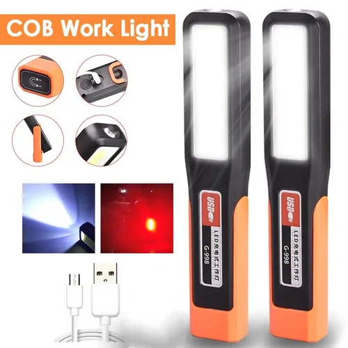 Imagen 1 del producto Luz LED de trabajo con iluminación magnética, linterna de mantenimiento, lámpara de garaje para coche, carga mecánica, luz de mantenimiento de coche COB con gancho