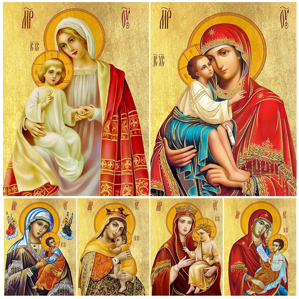 

Mother of God Religion Poster Christianity Virgin Mary and Child Wall Pictures For Living Room Wall Art Canvas Painting Unframed