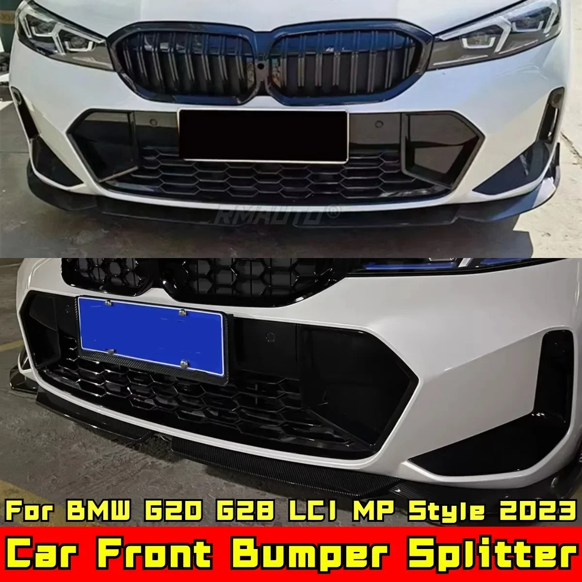 For BMW G20 G28 LCI 2023 Body Kit Front Bumper Splitter Carbon Fiber Look MP Style Front Bumper Spoiler Diffuser Car Accessories