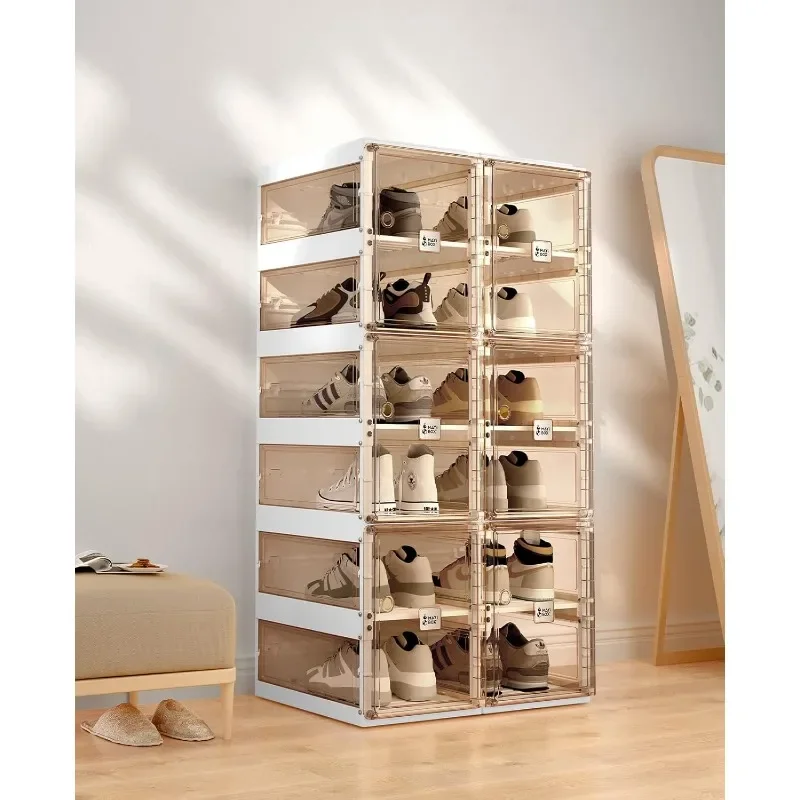 

Foldable shoe rack, wardrobe shoe rack plastic shoe storage box, suitable for entryway, living room, large sturdy stackable