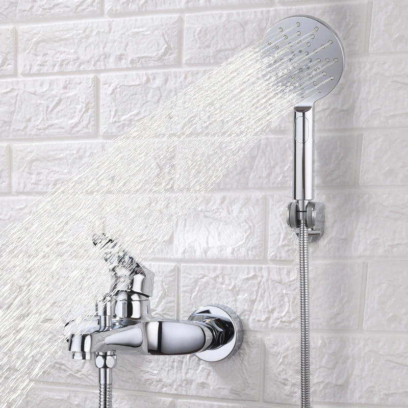 

Chrome Shower Faucet Bathroom Thermostatic Mixer Tap Bathroom Handle Bath Shower Combo Set Mixer Tap Wall Mounted Bathtub Taps