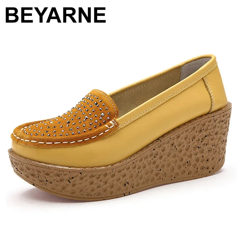 

BEYARNE Autumn Women Shoes Lightweight Suede Leather Women's Casual Shoes Loafers Thick Sole Increase Wedge Swing Shoes Zapatos