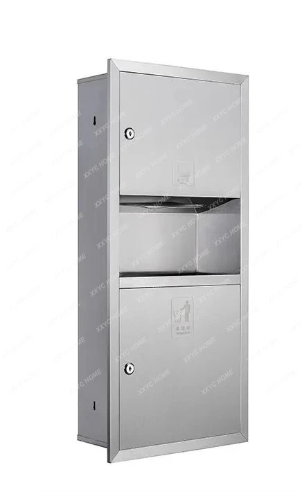R Stainless steel tissue box three-in-one hand wipe carton concealed toilet carton embedded box into wall trash can