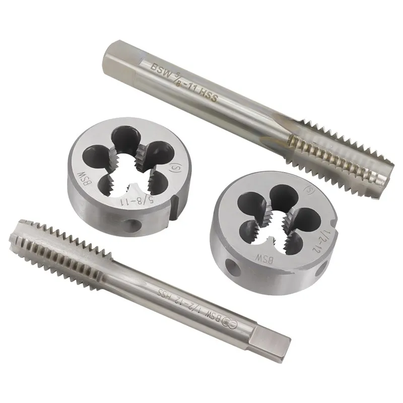  Thread Tap And Round Die Set HSS Screw Tap BSW 5/32-32 3/16-24 1/4-20 5/16-18 1/2-12 5/8-11 Plug Tap Hand Tools 2pcs