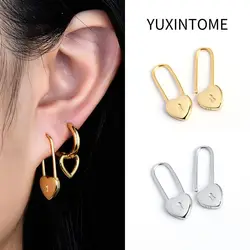 925 Sterling Silver Ear Needle Heart Shape Lock Hoop Earrings For Women Creativity Paper Clip Piercing Earrings Fashion Jewelry