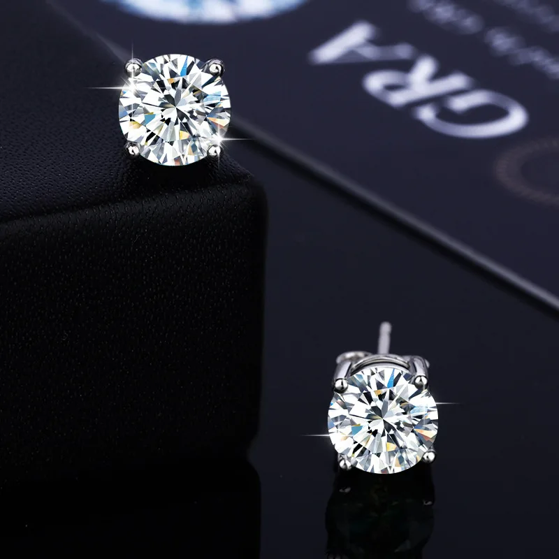 JH D اللون مويسانيتي وأقراط 925 فضة 18K مطلية بالذهب مختبر نمت الماس المسمار الأذن ترصيع للنساء مجوهرات