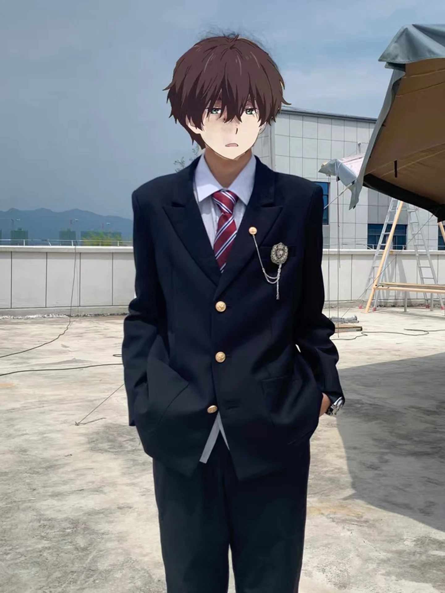 

Black Casual Style Graduation Class Male Suit Three Piece Set School Uniform Korean Version DK Standard Fit Polyester Fiber