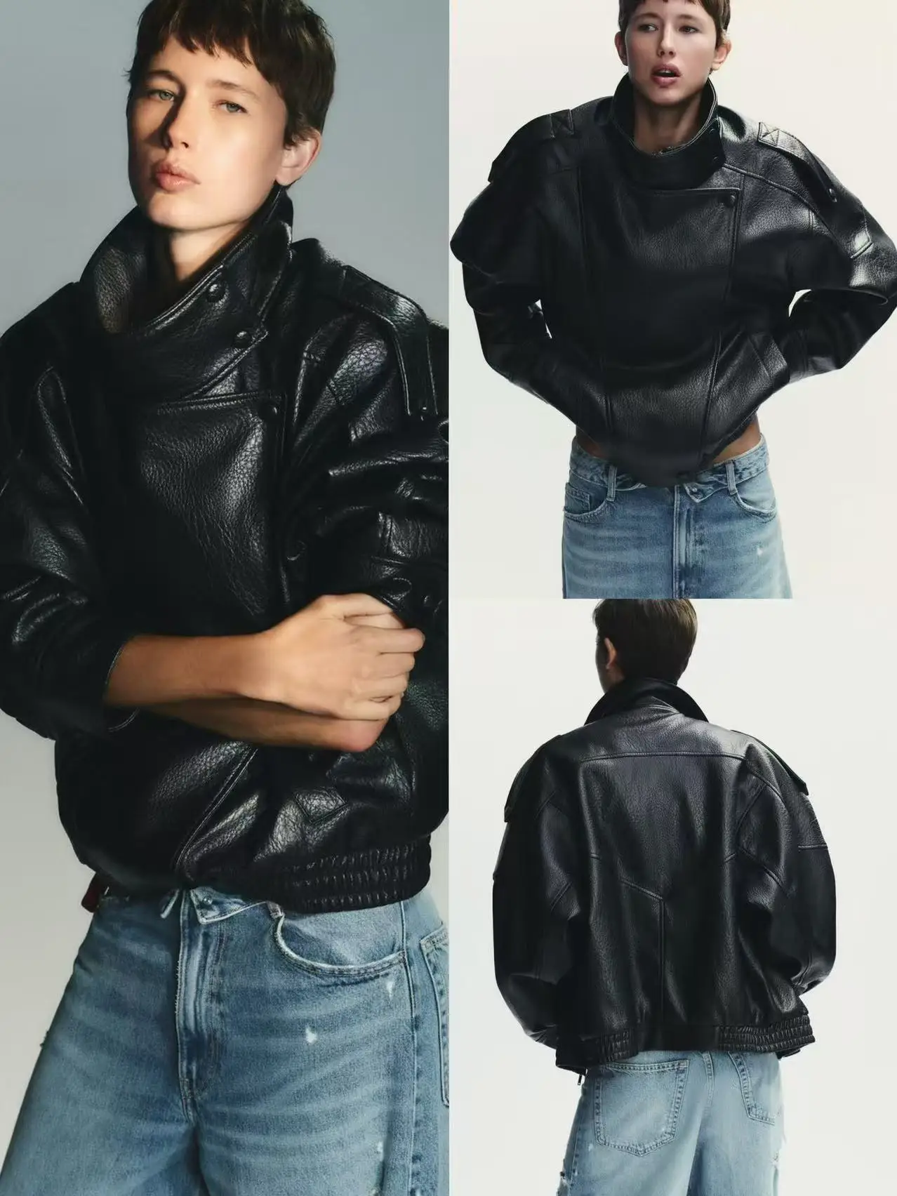 Autunno 2025 Cappotto lungo da donna in ecopelle Jaet con colletto alla coreana Materiale PU Pendolarismo Sle Vestibilità ampia Chiusura con cerniera