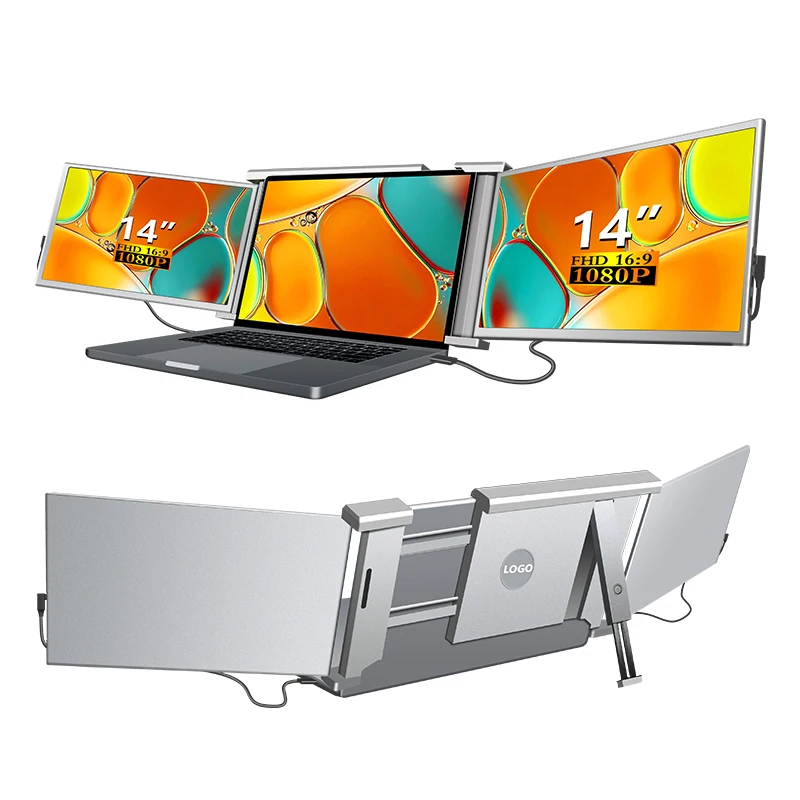 

2025 New High Brightness IPS Panel Dual Monitor Arm Stand Triple Screen Extender for Laptop Portable 14 Inch USB C LCD Monitor