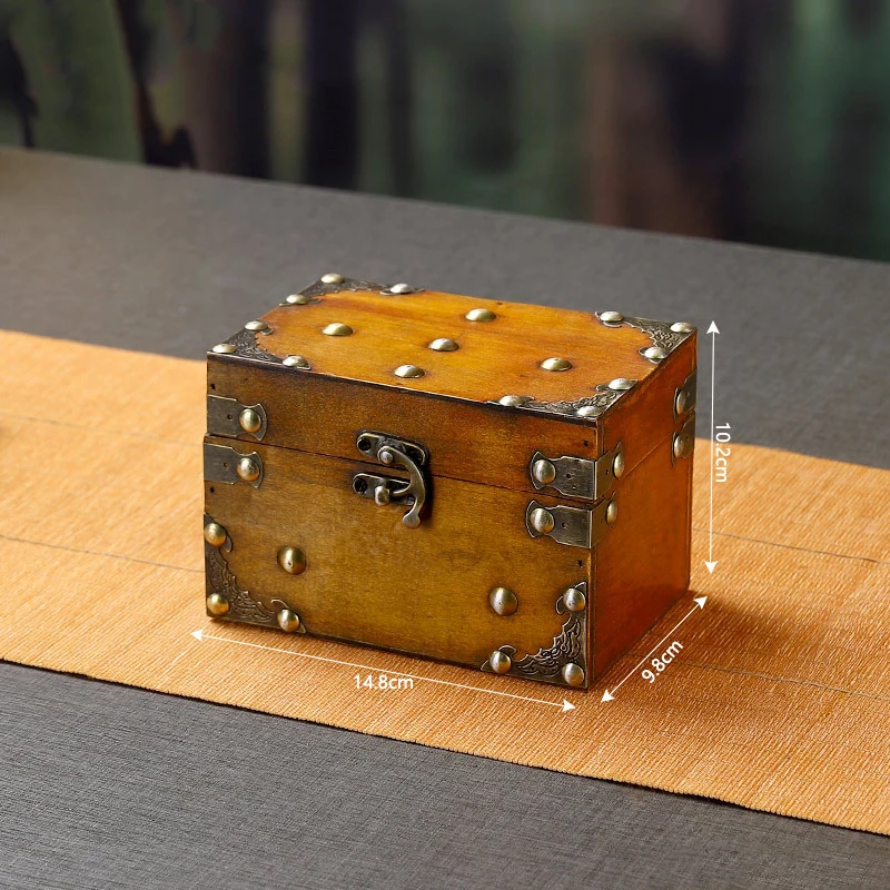 Vintage Wooden Pirate Treasure Chest  Small Antique Color Jewelry Trinket Box With Locks Party Favor Decor Coin Box Treasure Box
