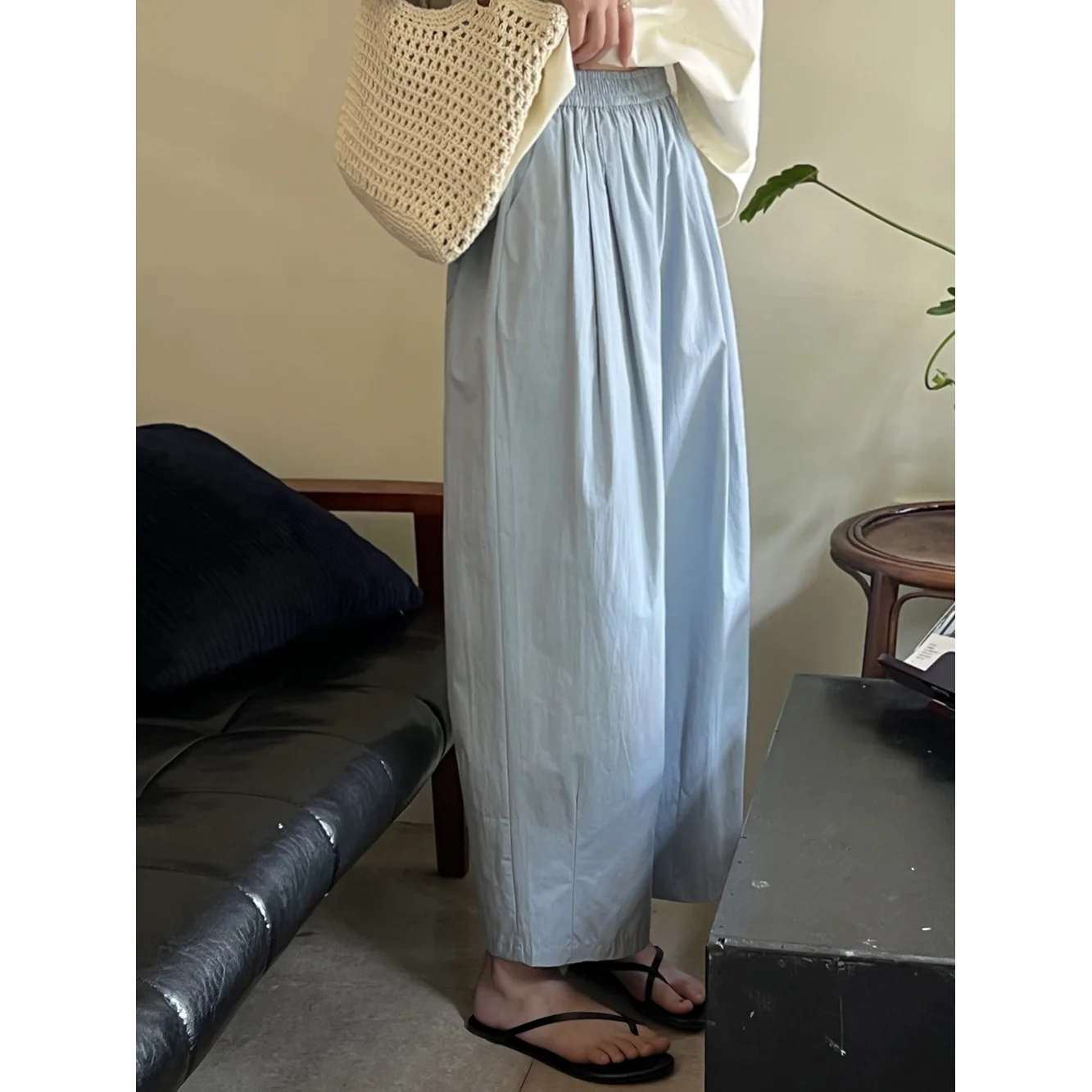 

Women Clothing Japanese Style Elastic High-waist Loose Casual Pants 2024 Summer All-matching Fashionable Straight Leg Pants