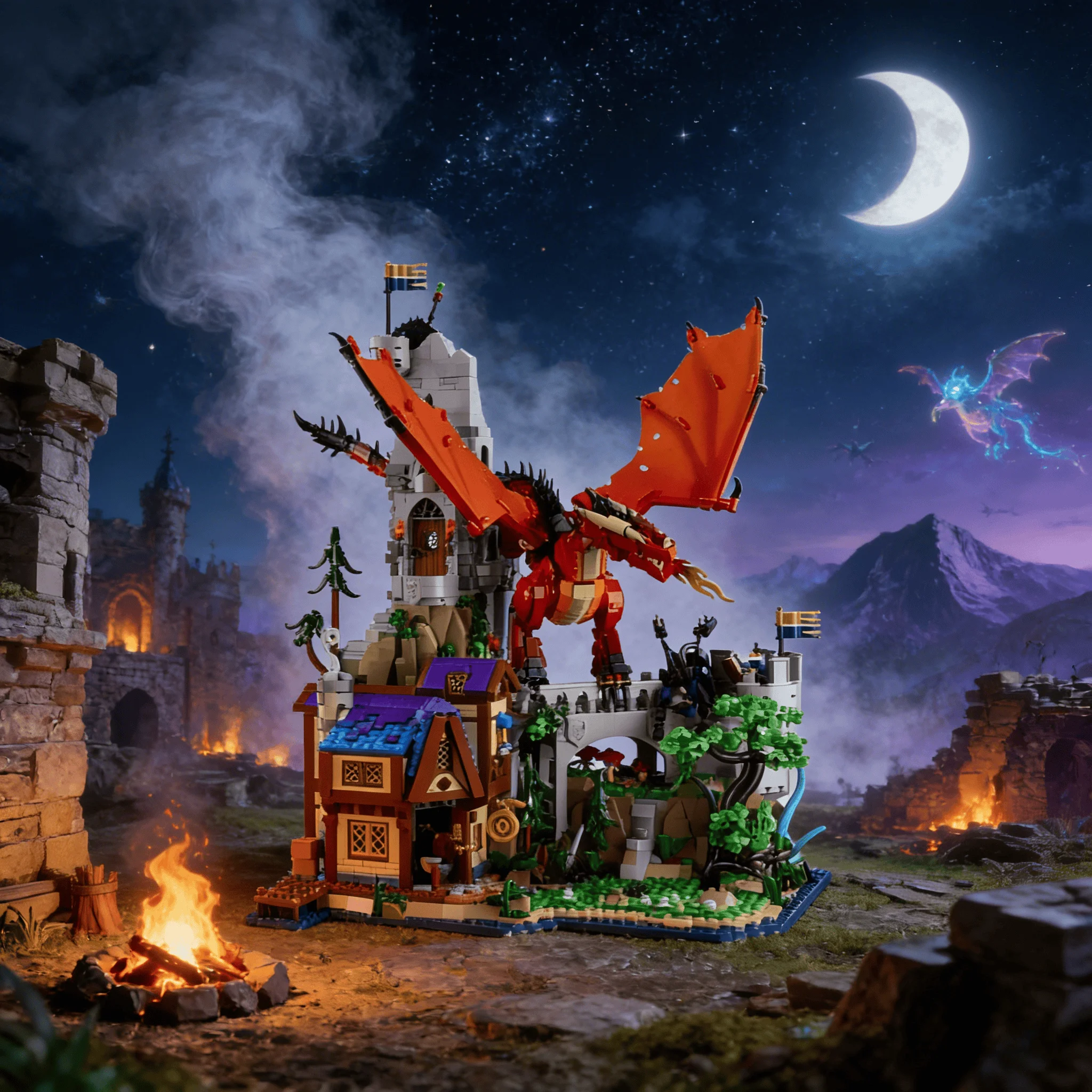 

Hot Toys New 3745PCS MOC Red Dragon Story Mode building set Assemble model building blocks toys for Christmas Gift