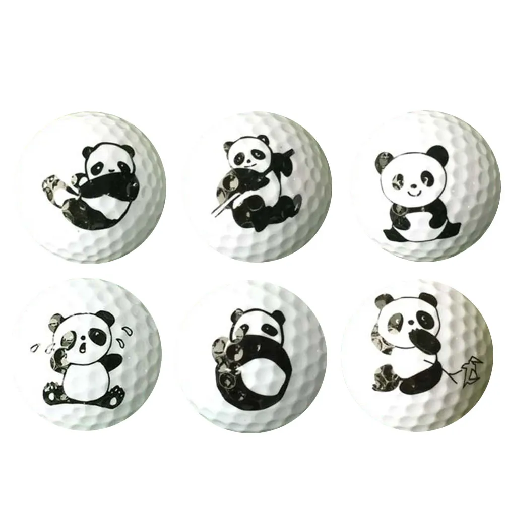 6Pcs Cartoon Panda Pattern Synthetic Rubber Training Balls Soft Lightweight Flexible Bright Color Practice Ball for Golf