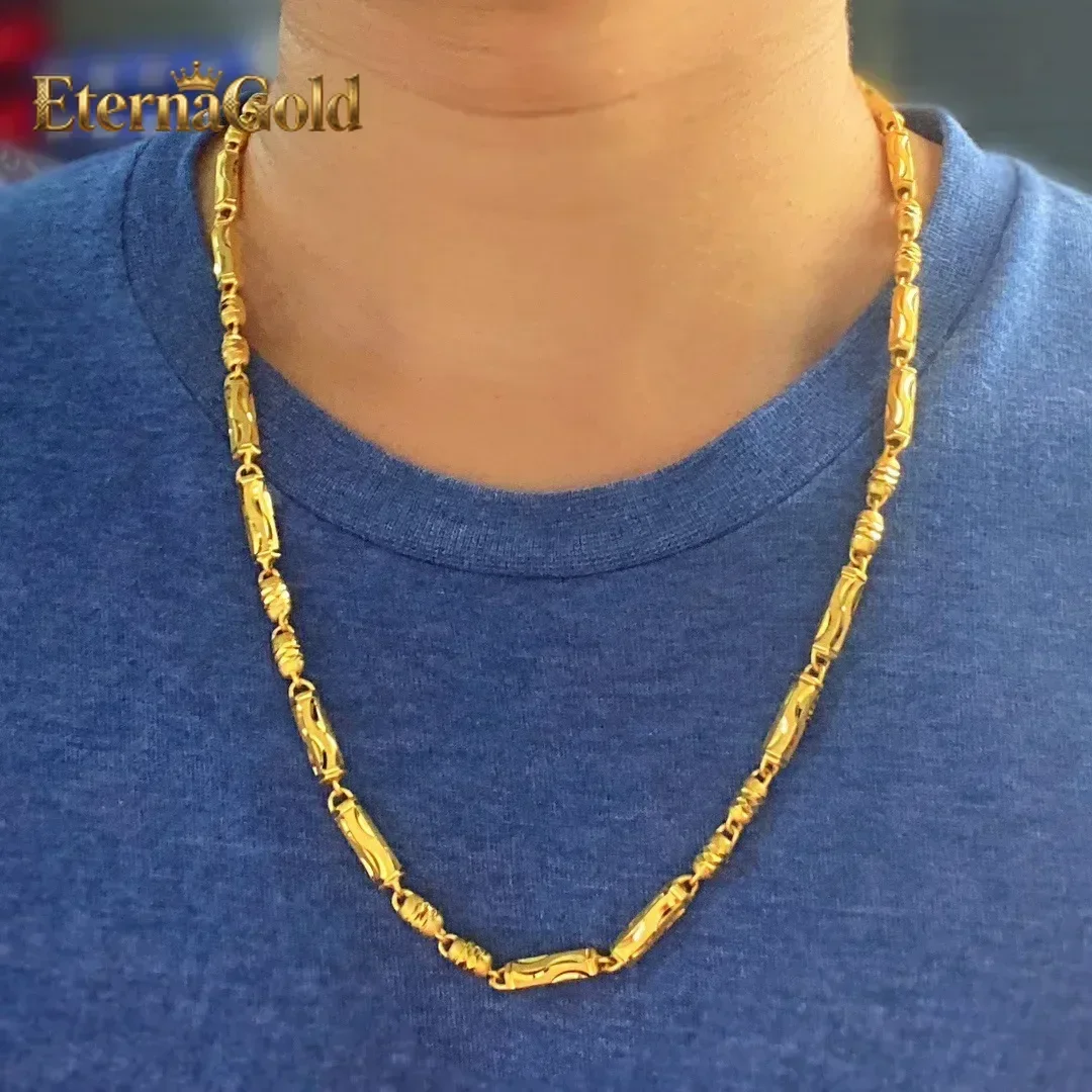 EternaGold  9999 24K real gold 6mm new double bamboo men's necklace exquisite fashionable solid gold men's jewelry