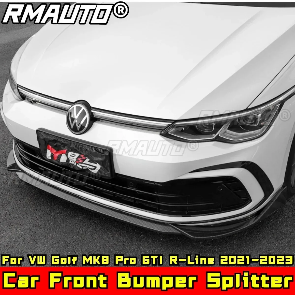 

For Golf MK8 Pro GTI R-Line Body Kit Front Bumper Lip Carbon Fiber Look for VW Golf MK8 Pro GTI R-Line 2021-2023 Car Accessories