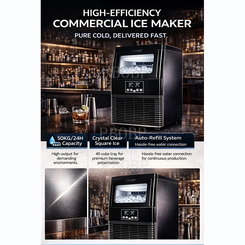Automatic Household Ice Maker, Quick Ice Making Machine, Multi-Function Silent Design, Rapid Pure Ice Cube Preparation
