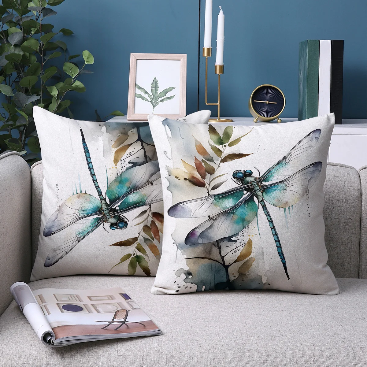 Pillow Insert 18X18 - 2개입 모던 잠자리 무늬 쿠션 커버,