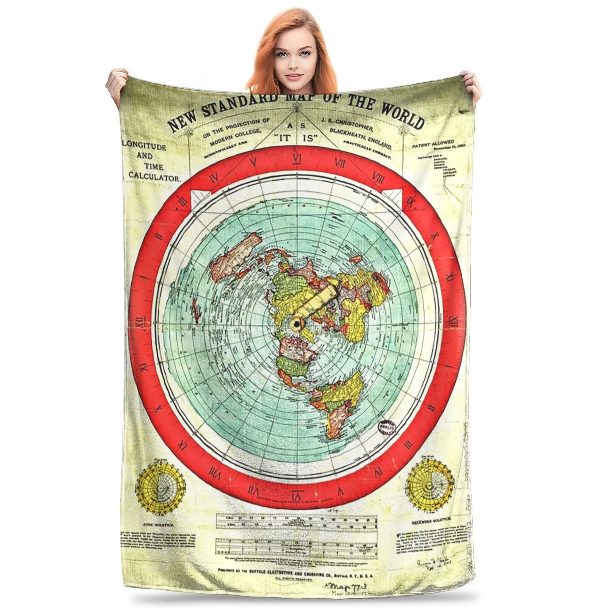 Gleason 1892 Flat Earth Map Research Flat Eart Blanket Soft Warm Flannel Throw Blanket Plush for Bed Living room Travel Home