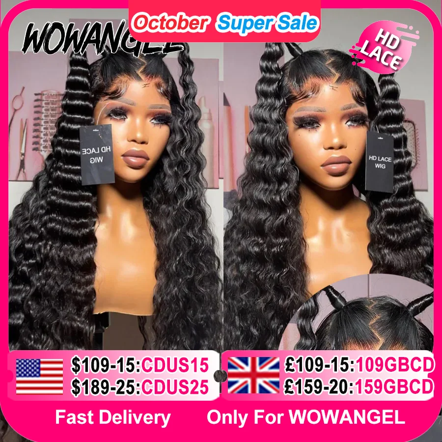 Wowangel 13x6 HD Parrucca Frontale Del Merletto Parrucche Sciolte Onda Profonda Della Pelle Fusta 34 pollici HD Anteriore Del Merletto Parrucca Dei Capelli Umani Capelli Brasiliani Pre Pizzicati