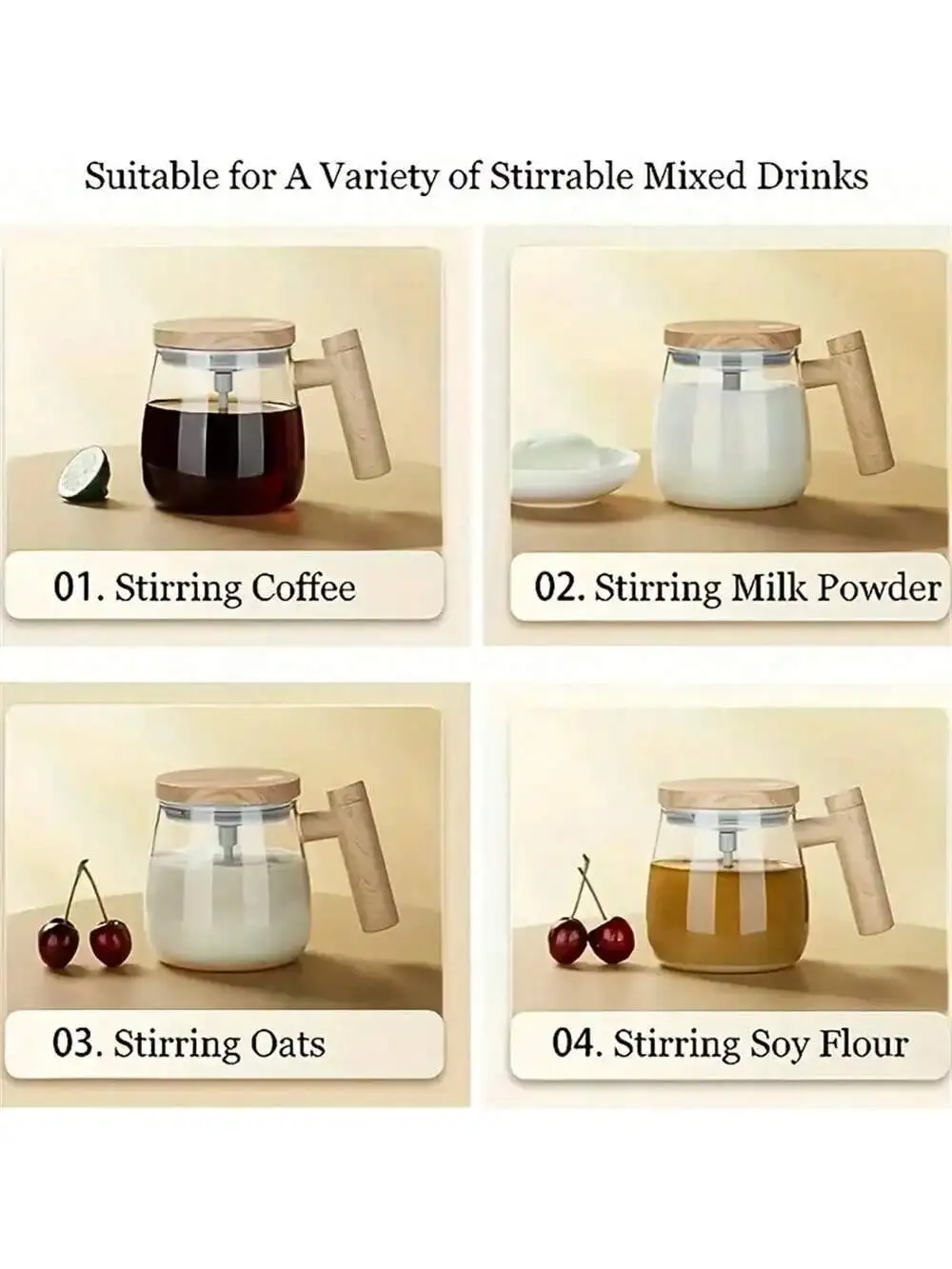 1pc 400ml 자체 교반 머그잔-커피, 우유 및 단백질 파우더 용 고 붕규산 유리 혼합 컵-회전 및 휴대용 F