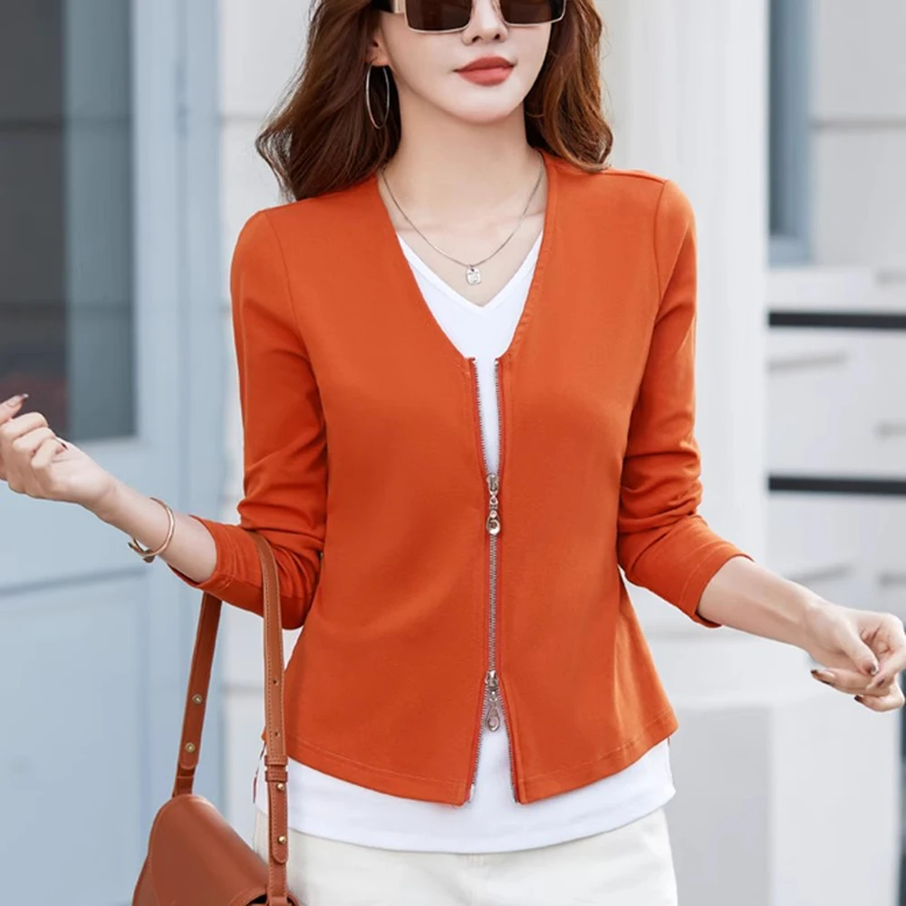 

Женская футболка с длинными рукавами, новый модный легкий роскошный повседневный топ из чистого хлопка с v-образным вырезом и v-образным вырезом