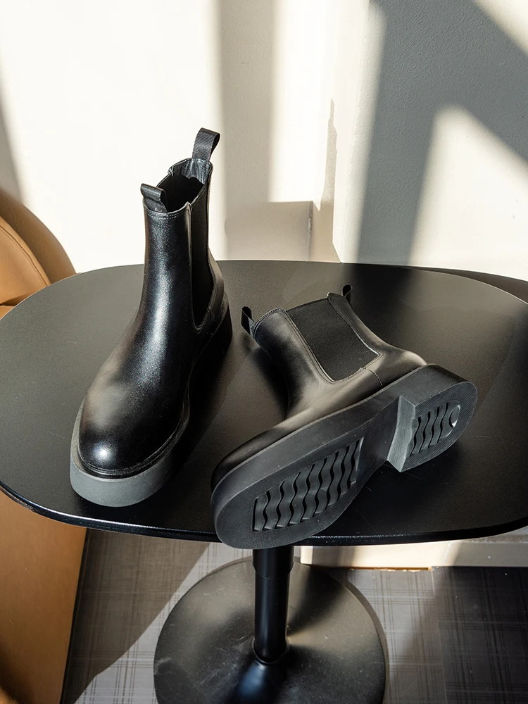 

Genuine Leather Casual Chelsea Boots Men's Shoes Office Platform Sole Trendy Breathable Ankle Boots Male ritish Style Concise