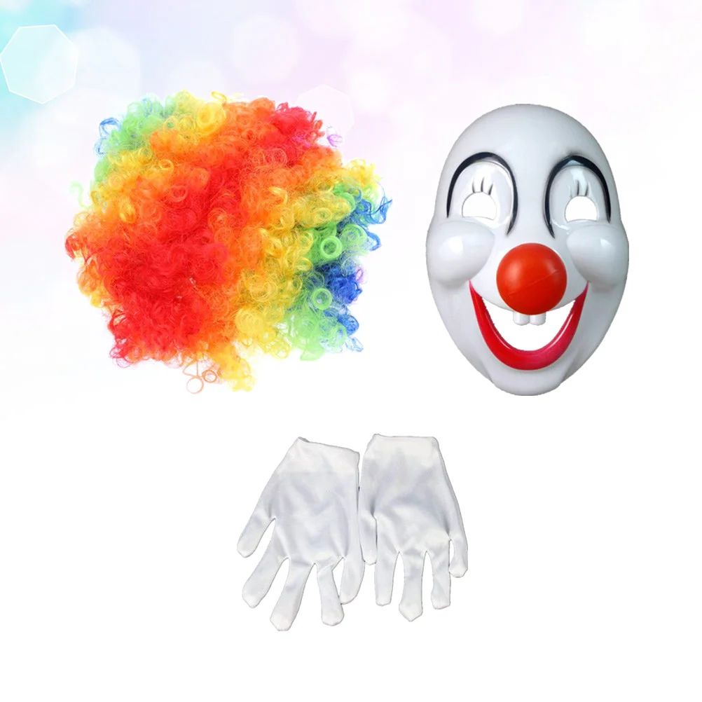 

3pcs Clown Suit Set Colorful Mask Gloves Cosplay Party Costume Stage Performance Carnival Outfit Breathable Fabric Funny