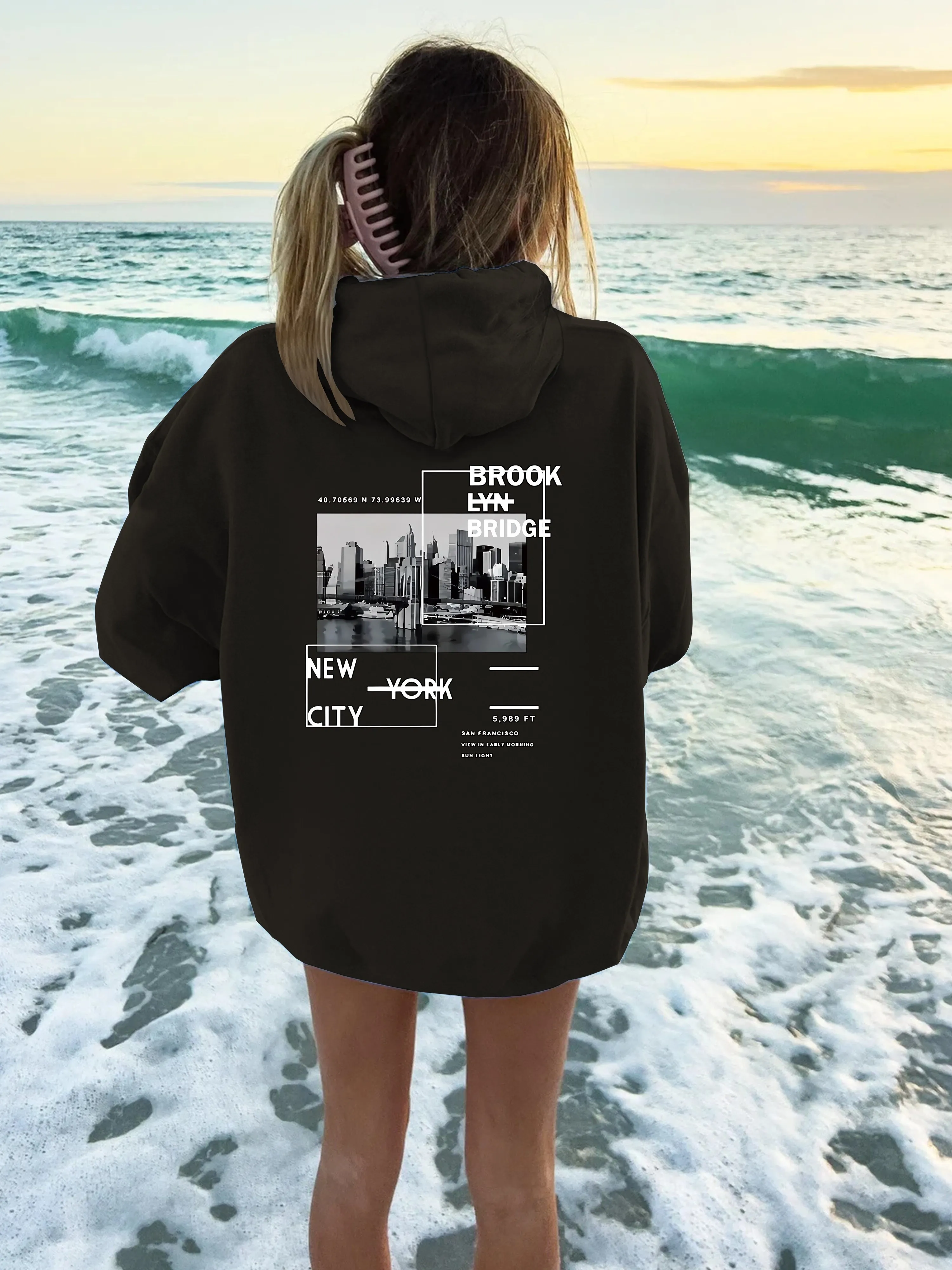 

New York Graphic Printing Autumn and Winter Cotton Men's and Women's Hoodies Casual Outdoor Street Sports Loose Training Brand