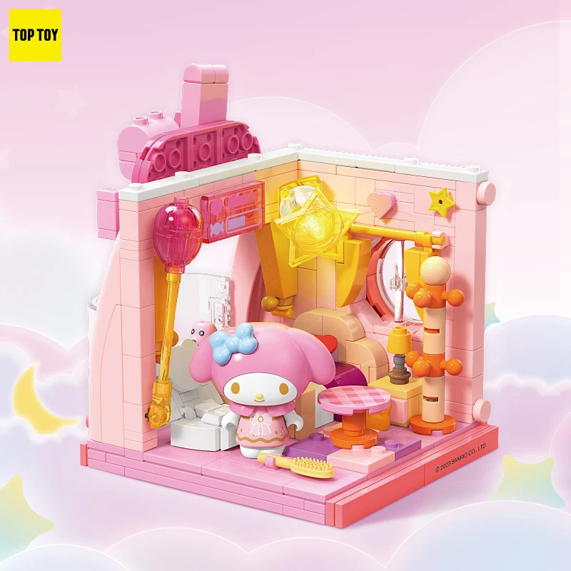 TOPTOY Sanrio Kuromi  HELLO KITTY Melody Cinnamoroll Pochacco Assembling block toys scene Building Block Puzzle Toys