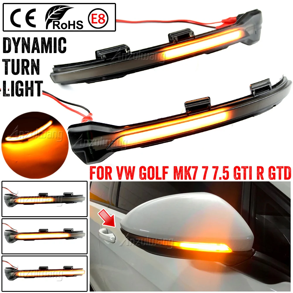 For VW Golf 7 GTI R GTE GTD MK7.5 13-19 Touran Jetta MK7 LED Dynamic Turn Signal Blinker Sequential Side Mirror Indicator Light