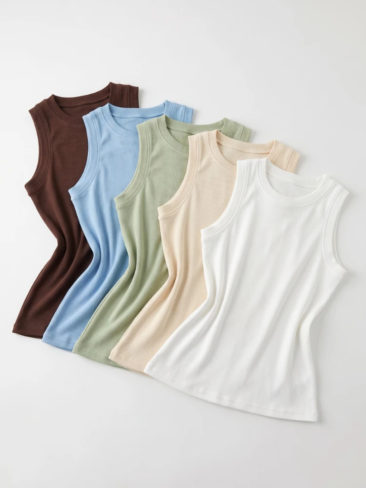 zjaiss Summer 2026 O-Neck Basic Shirts 99% Cotton Tops White Black Casual Sport Vest Off Shoulder Green Women's Tank Top