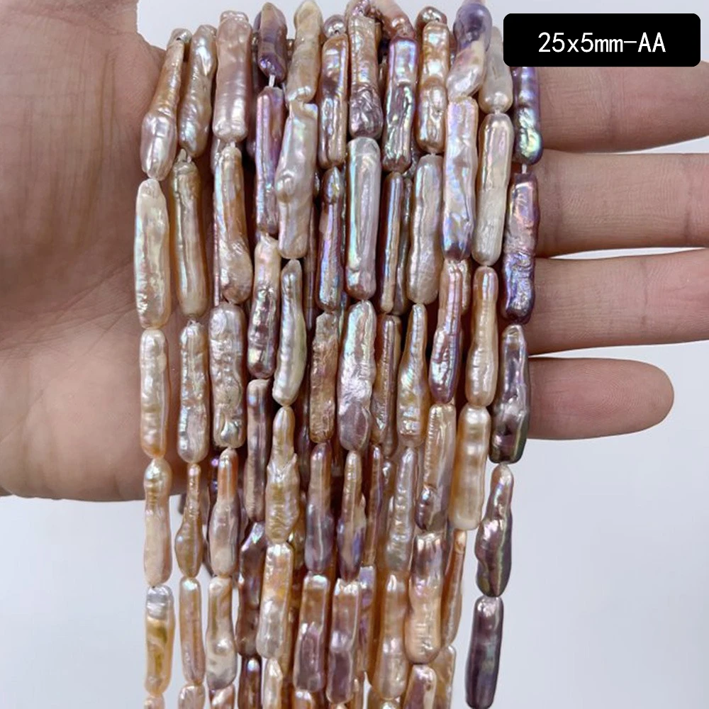 25x5mm AA Natural Freshwater Purple Pearl Exquisite Baroque Loose Strip Bead Jewelry Make DIY Necklace Bracelet Women Wedding