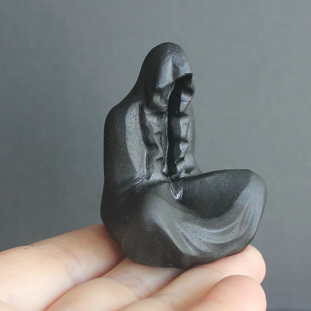 Carved gemstone natural black obsidian crystal grim reaper figurine statue sculpture home decor reiki healing gift