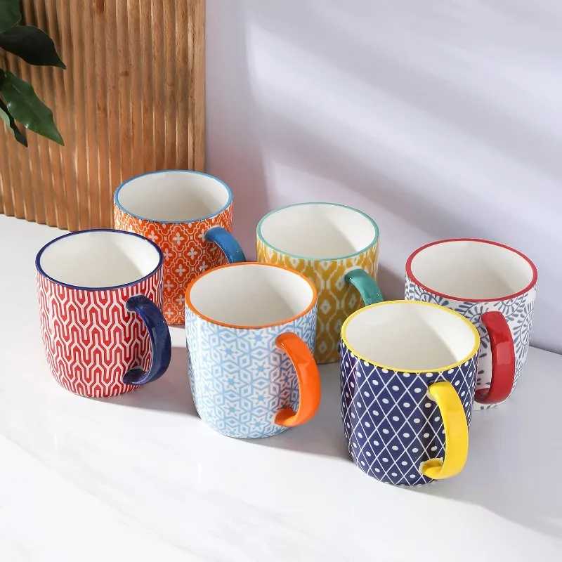 

Porcelain 10 Oz Coffee Mugs Set Of 6 With Handle, Coffee Cups Ceramic For Cappuccino Latte Cocoa Milk Tea, Dishwasher M