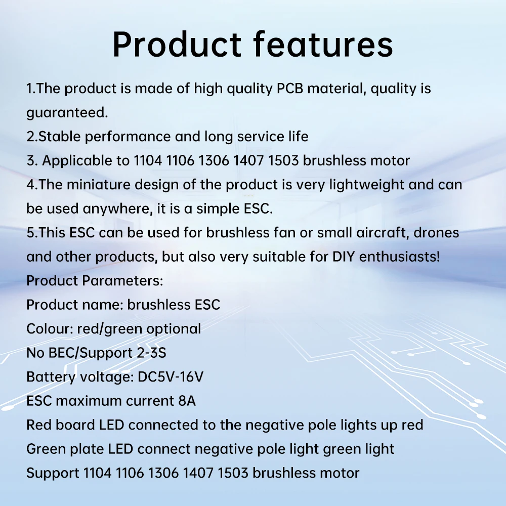 DC5V-16V 8A 2S-3S طائرة نموذجية مصغرة بدون فرش منظم سرعة المحرك الكهربائي/المحرك لمحرك بدون فرشاة 1104 1106 1306 1407 1503