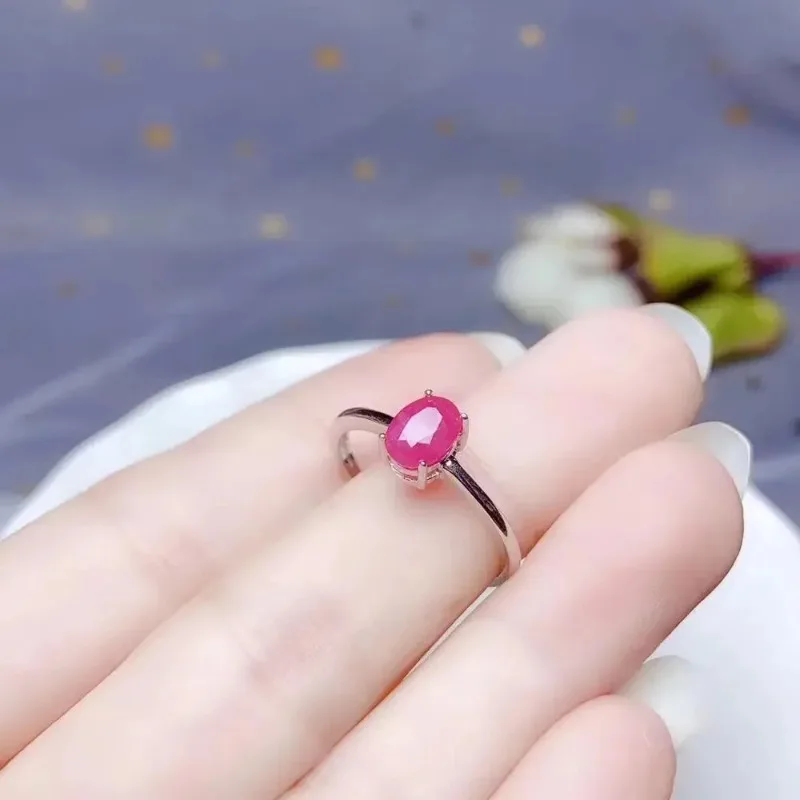 Natural Myanmar Ruby Ring For Women Men Love Gift 925 Silver 7x5mm Beads Luxury Stone Fashion Adjustable Ring